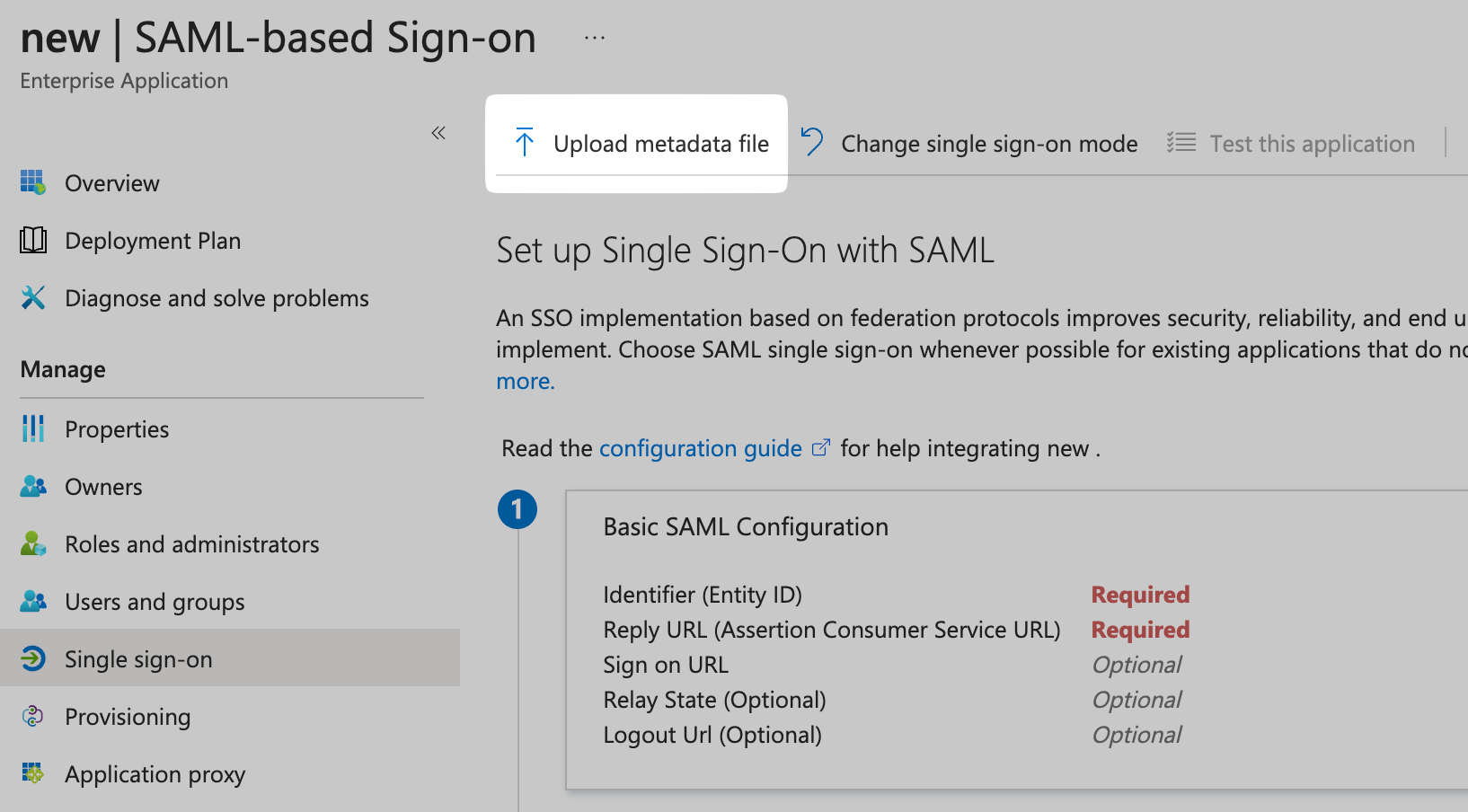 Click on Upload metadata file